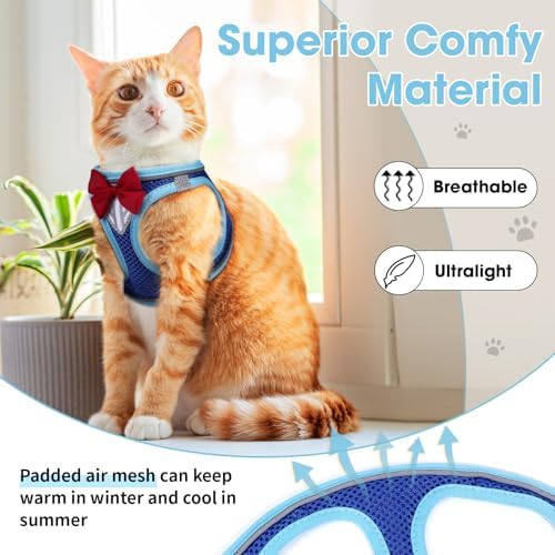 Cat Vest Harness and Leash Set, Escape Proof Kitten Harness Blue L - Image 3