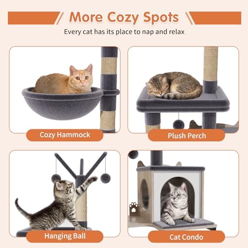 HavenlyYouth Cat Tree with Food Station and Litter Box Enclosure, Plush Hammock - Image 3