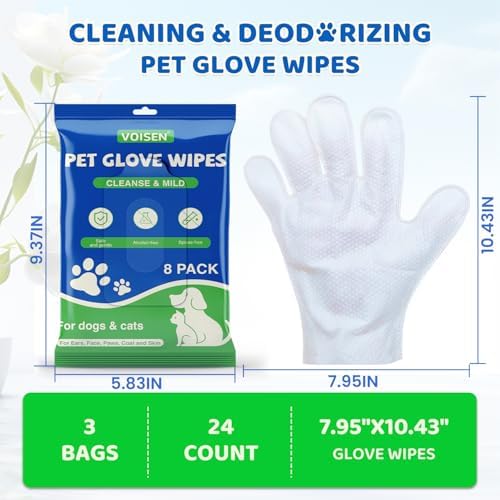 VOISEN 24 Pcs Pet Glove Wipes for Dogs, Pet Cleaning Gloves - Image 6