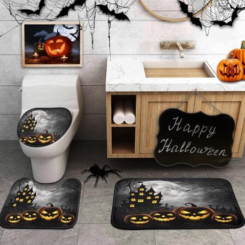 Arttown Bathroom Rug Set of 3, Bath Mats Halloween Spooky Black - Image 4