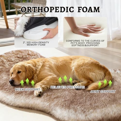 Faux Fur Dog Bed Rug for Large Dogs, Orthopedic Thick Foam 50"x30" - Image 2