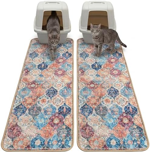 Hompet Cat Litter Mat 2 Pack, 18x54 Large Machine Washable Trapping Mats by Hompet