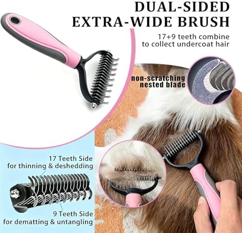 7PCS Dog Grooming Brush Kit for Shedding and Matted Fur, Self-Cleaning Slicker - Image 4