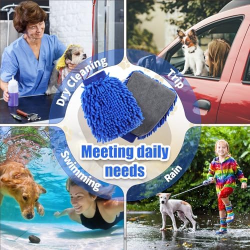 Teenyyou 2 Pcs Dog Towel Chenille Microfiber Pet Grooming Gloves - Image 4