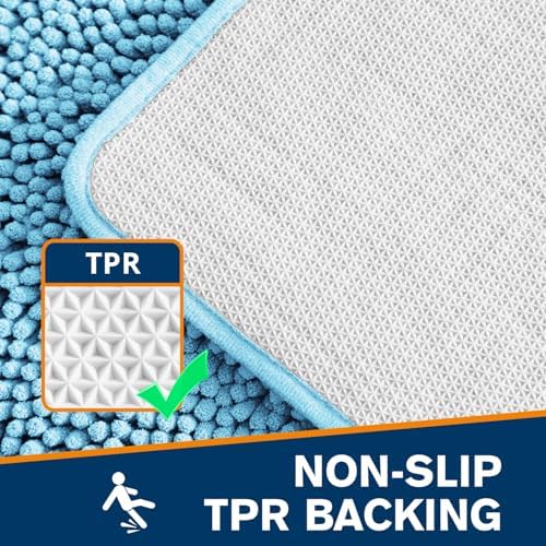 Chenille Bathroom Rug 24"x36" Sky Blue, Non-Slip Plush Bath Mat - Image 5