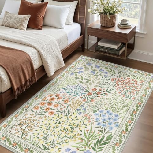 Floral Area Rug Washable Living Room Rugs 3x5 Vintage Soft Non-Slip Carpet - Image 3