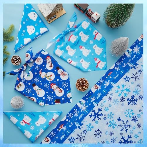 Preboun 100 Pcs Winter Dog Bandanas Bulk, Blue and White Snowman Snowflakes - Image 5