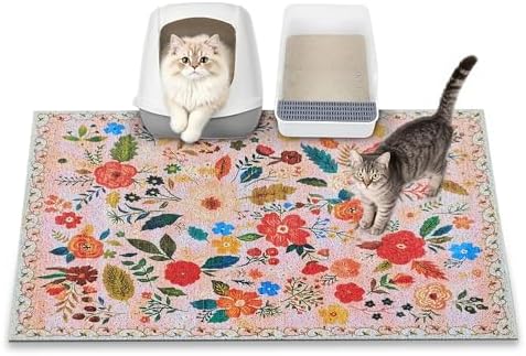 Cat Litter Mat, Upgrade Non-Slip Kitty Litter mat, Traps 100% Litter, Soft on by YOSEPATI