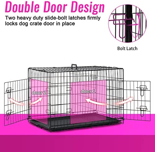 FDW | 48" Foldable Metal Dog Crate | Black | Cage - Image 3