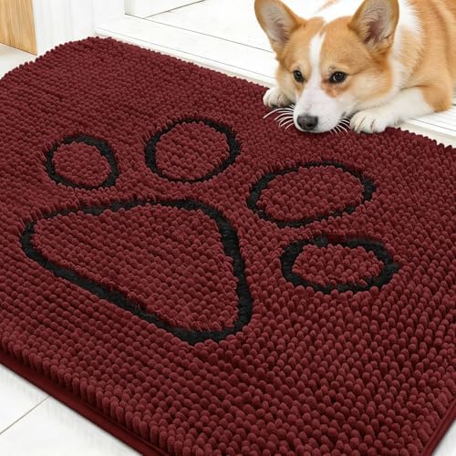OLANLY Dog Door Mat for Muddy Paws 30x20, Paw Print Design Chenille Mud Mat by OLANLY