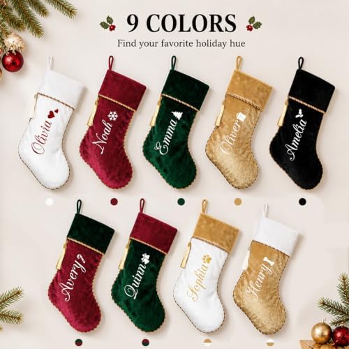Personalized Christmas Stockings 10 Pack Red Green, Velvet - Image 3