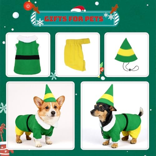 Dog Elf Christmas Outfit with Cap, Funny Party Cosplay Winter Warm Dogs Christmas Outfit (Green, 5X-Large) - Image 3