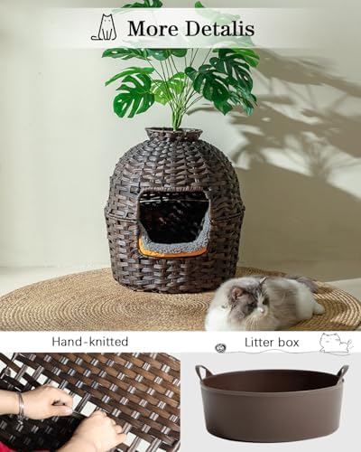 SETVSON Cat Litter Box Plant Furniture Enclosure, PE Rattan House - Image 4