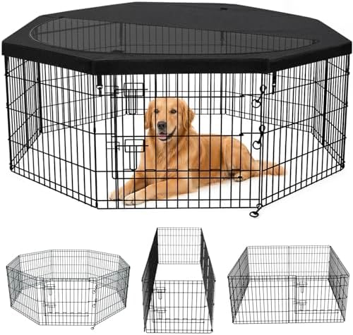 PETIME Foldable Metal Dog Exercise Pen/Pet Puppy Playpen Kennels Yard Fence by PETIME