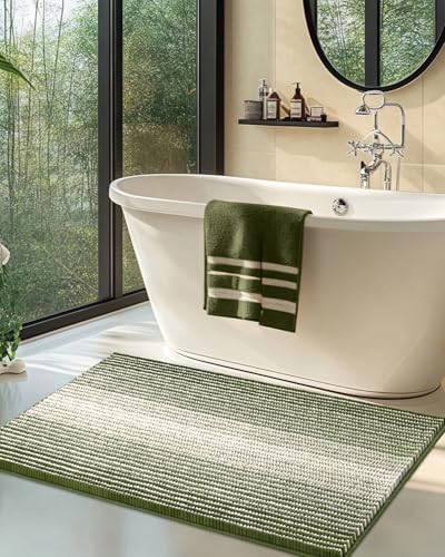 BSICPRO Large Chenille Bathroom Rugs, 24x43 Striped Bath Mats by BSICPRO