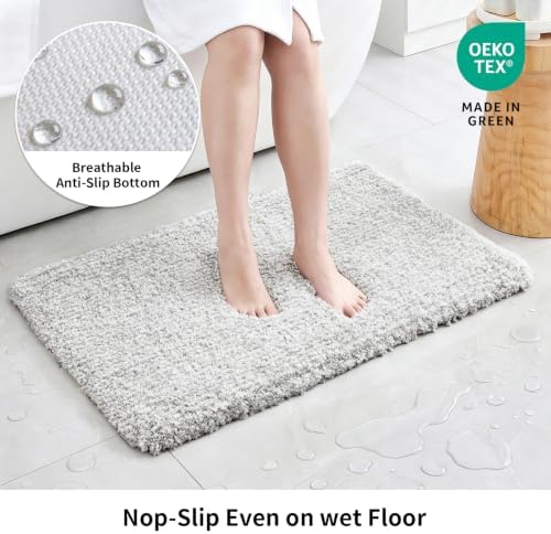 Disolla Grey & White Bathroom Rugs 24x48, Non-Slip Plush Thick Bath Mat - Image 2