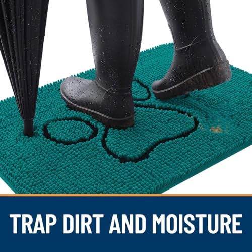 OLANLY Dog Door Mat for Muddy Paws 48x30, Paw Print Design Chenille Mud Mat - Image 2