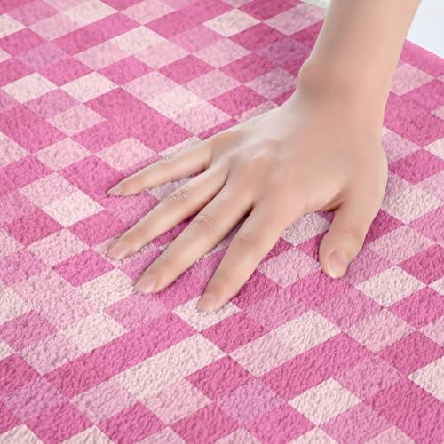 Pixelated Style Bathroom Rug, Geometric Square Grid Non Slip Bath Mat - Image 4