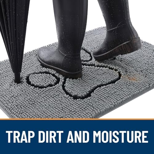 OLANLY Dog Door Mat for Muddy Paws 47x24, Paw Print Design Chenille Mud Mat - Image 2