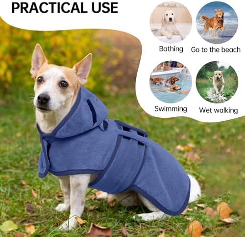 Dog Bathrobe, Fast Drying Coat, Super Absorbent Bath Towel Blue M - Image 5