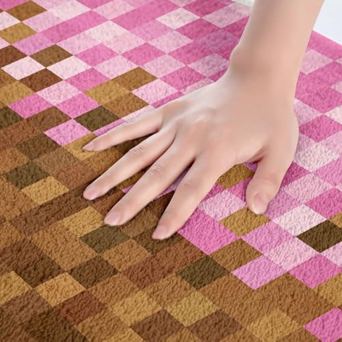 Pixelated Grid Bathroom Rug, Miners Building Non Slip Bath Mat - Image 4