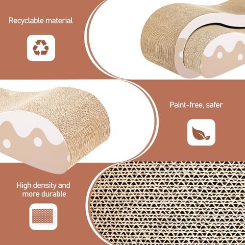 FluffyDream 2 in 1 Cat Scratcher Cardboard Lounge Bed, Cat Scratching Post - Image 3