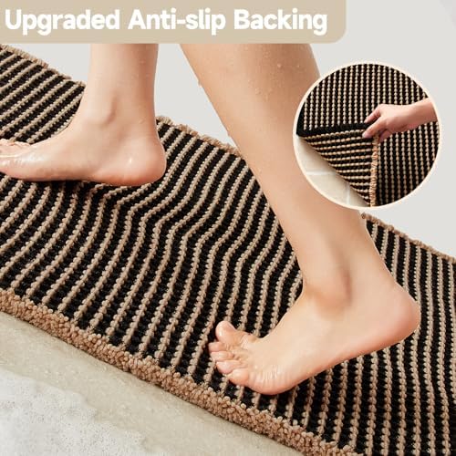 TYUU Waffle Runner Rug Bathroom, Long Boho Bath Mat, 60x24 Khaki & Black - Image 4