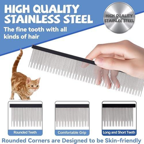 8.5 Inch Upgrade Black Professional Cat Comb, Dual-Tooth Pet Grooming Comb - Image 3
