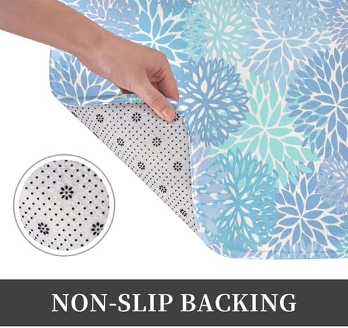 Blue Floral Bath Mat 24x16 Inch Non-Slip Soft Microfiber Bathroom Rugs Washable - Image 4