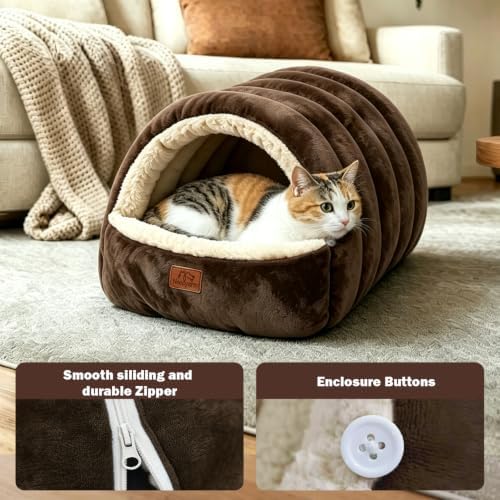 Covered Cat Bed Cave for Indoor Cats, 2-in-1 Enclosed Pet Bed for Kittens - Image 3