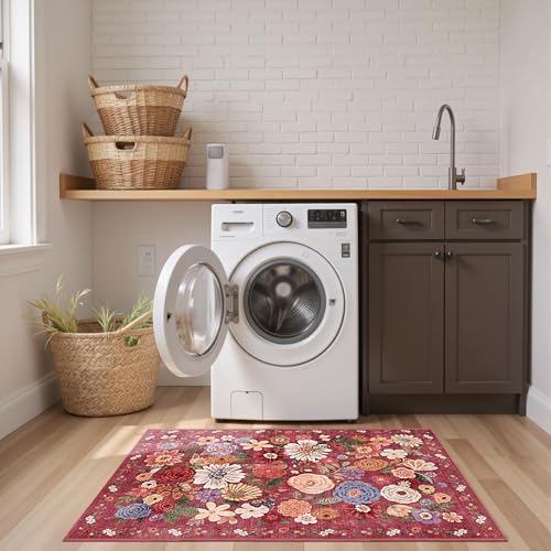 Red Floral Hallway Runner Rug 2x4 - Image 4