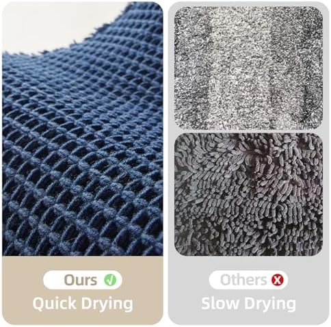 TYUU Waffle Runner Rug Bathroom, Long Boho Bath Mat, 72x24 Navy Blue - Image 6