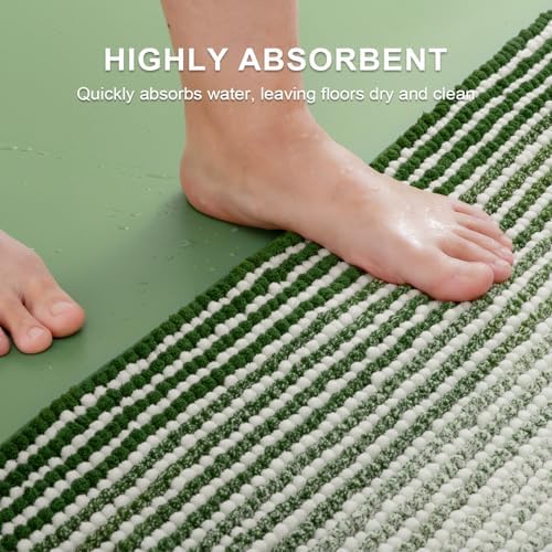BSICPRO Bathroom Rugs Sets 2 Piece, Non Slip Striped Bath Mat, Hunter Green - Image 5