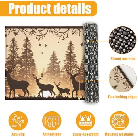 Forest Deer Bath Mat for Bathroom, Washable Door Mat Absorbent Bath Rug - Image 3