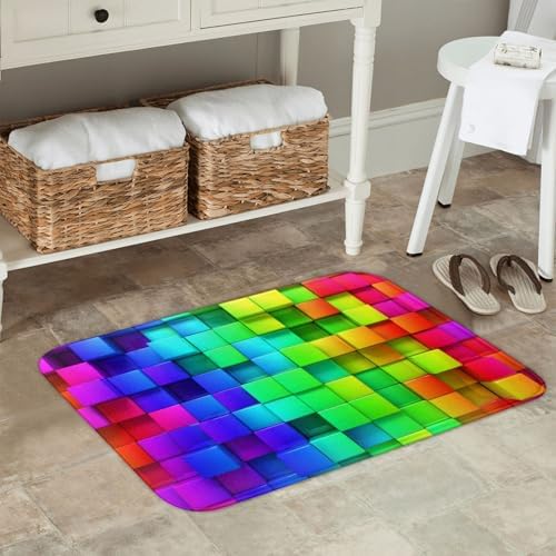 Rainbow Colorful Boxes Bath Mat Non-Slip Soft Microfiber Bathroom Rugs Washable - Image 2