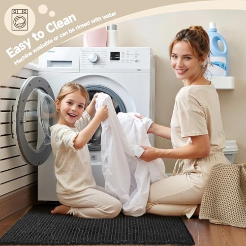 TYUU Black Waffle Bath Mat, Boho Bathroom Rugs Non Slip Washable - Image 6