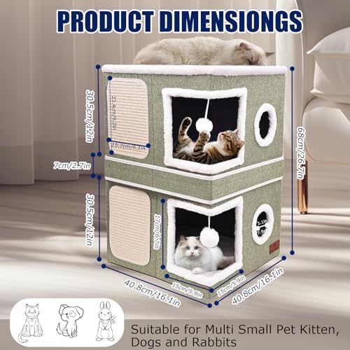 2-Story Cat House for Indoor Cats, Dual-Purpose Cave Bed - Image 2