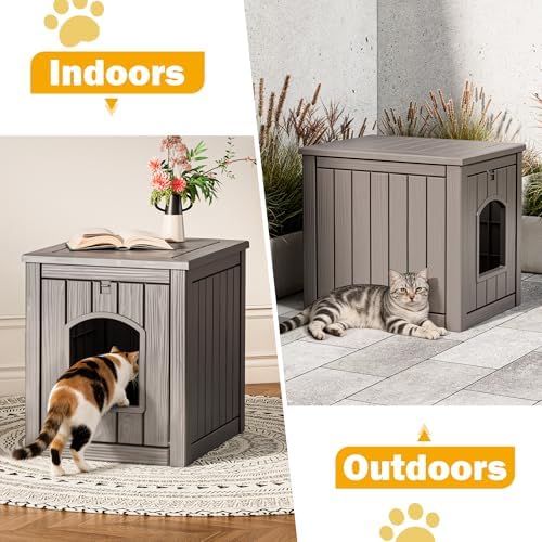 Cat Litter Box Enclosure, Outdoor Cat House Weatherproof, Openable Front Door & - Image 4
