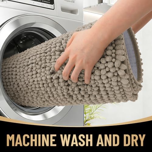 OLANLY Thick Chenille Absorbent Bathroom Rugs Mat 36x24, Warm Taupe - Image 4