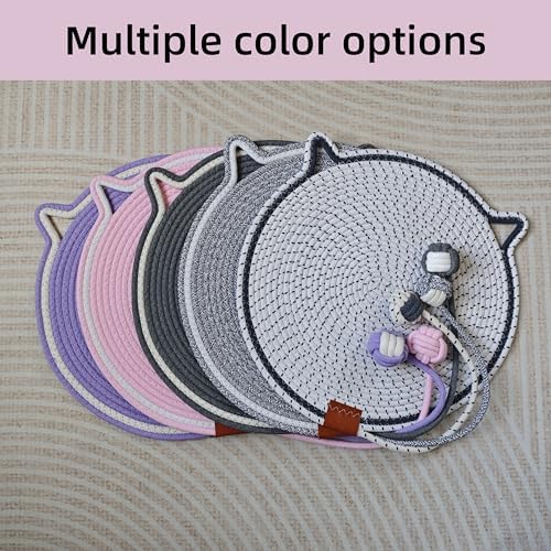 Cat Scratcher Mat 16.9'' Round Natural Cotton Rope Double-Sided - Image 6