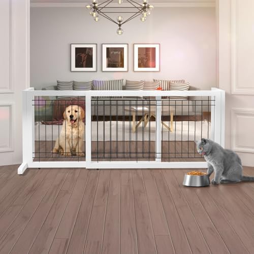 Bonnlo Free Standing Dog Gate, Wooden Adjustable Pet Fence Indoor, Christmas - Image 2