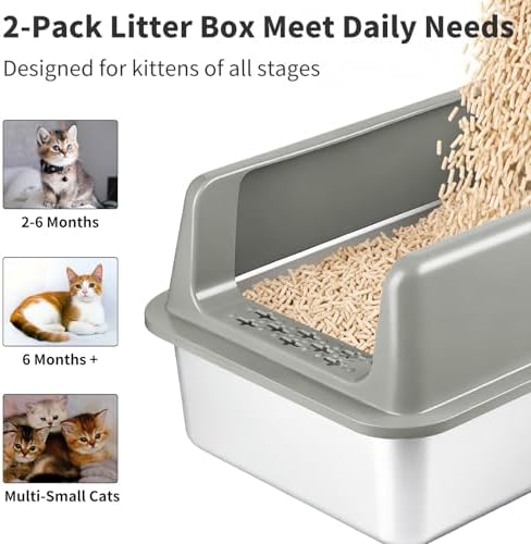 Kirecoo 2 Pack Medium Semi-Enclosed Stainless Steel Cat Litter Box - Image 3