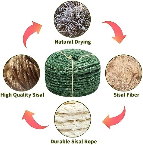 Green Sisal Rope, 1/4 Inch, for Cat Scratching Post, DIY Hemp Twine - Image 4