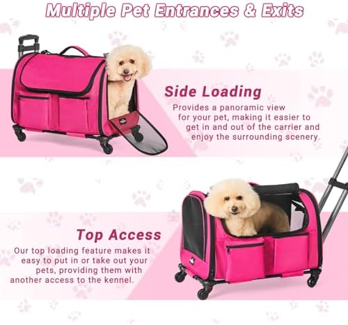 Large Pet Carrier with Wheels, Foldable Rolling Dog Carrier with Big Pocket - Image 6