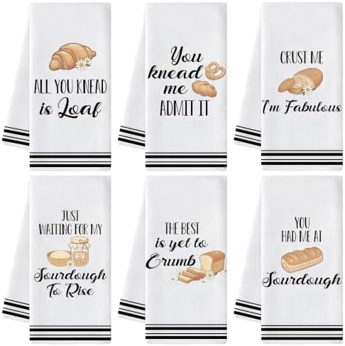 Funny Sourdough Hand Towels, 6 Pack Printed Dish Towels by GROBRO7