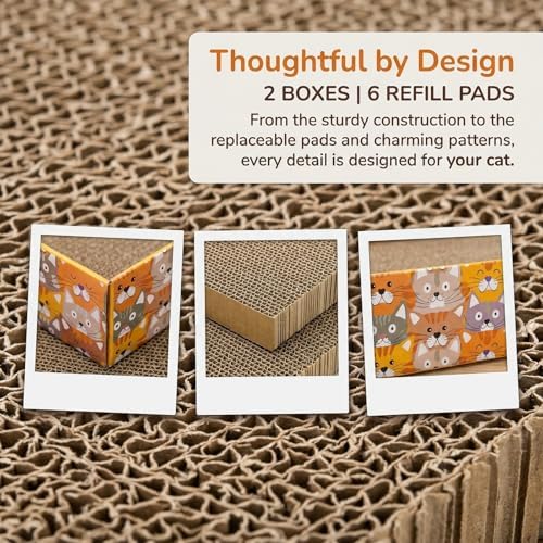 Pumtus Set of 2 Cat Scratching Boxes, 17x10 in 6 Pcs Corrugated Cardboard Pad - Image 4