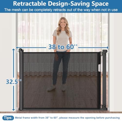 Malier Retractable Dog Gate, 38-60" No Drilling Pressure Mounted Mesh Dog Gate - Image 5