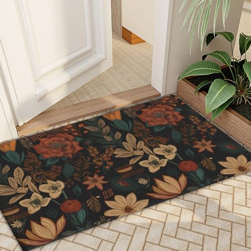 Giwawa Boho Floral Bath Rug Black Mid Century Bathtub Mat Absorbent Non Slip - Image 7