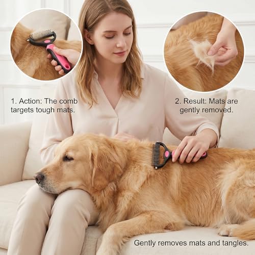 Dematting Comb for Dogs and Cats, Undercoat Rake Pet Brush for Long Hair - Image 4