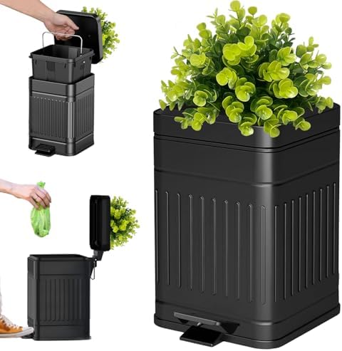 Small Trash Can with Lid, Plant-Styled Outdoor Dog Poop Trash Can Outside by Tegneo